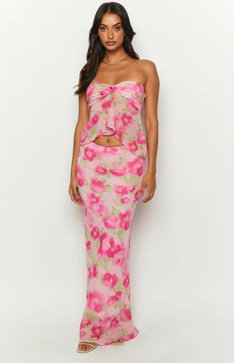 Jacqulin Floral Print Maxi Skirt | Pink