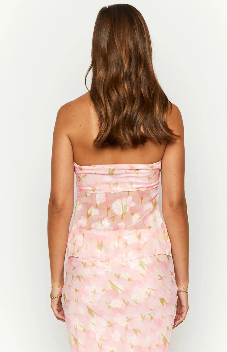 Jacqulin Floral Strapless Top | Pink