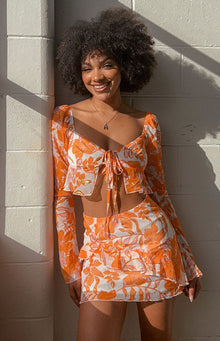 Jayella Floral Mini Skirt | Orange