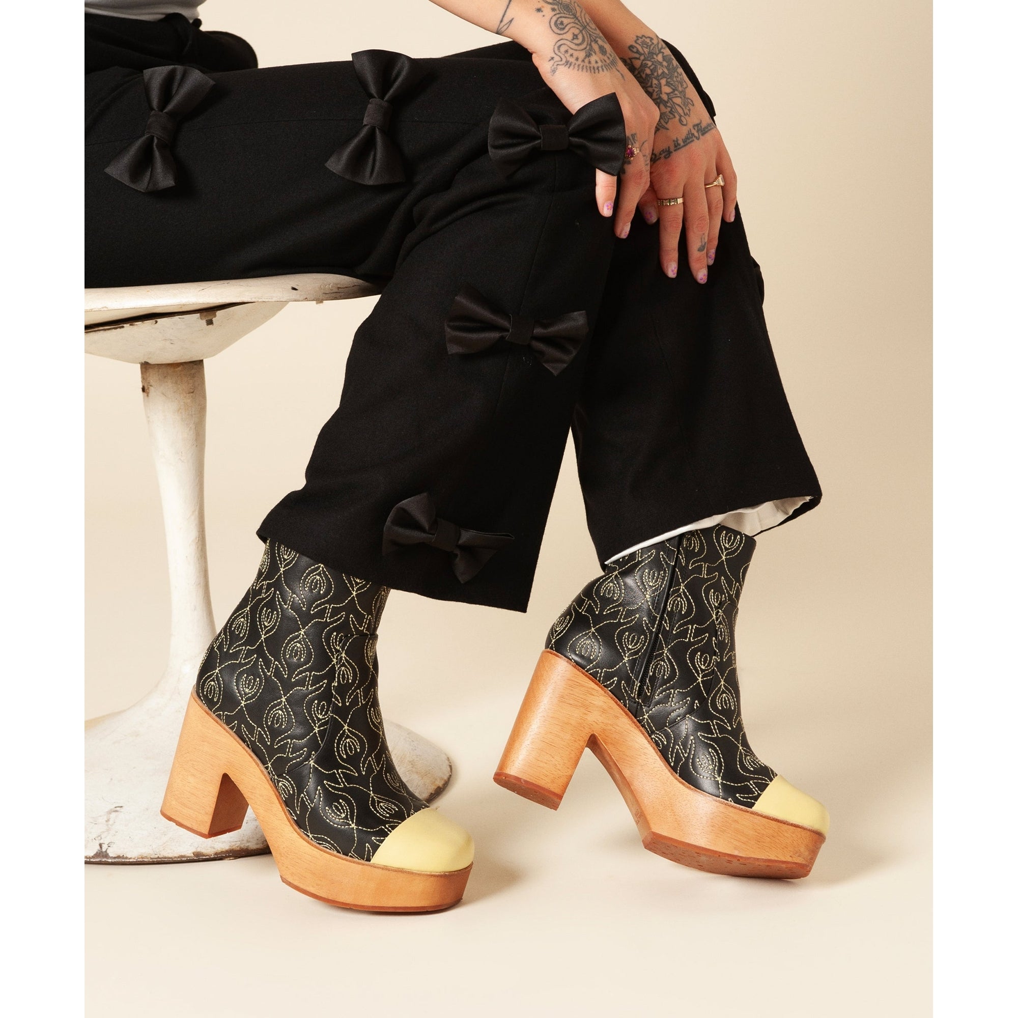 Jean Embroidered Clog Boot | Black