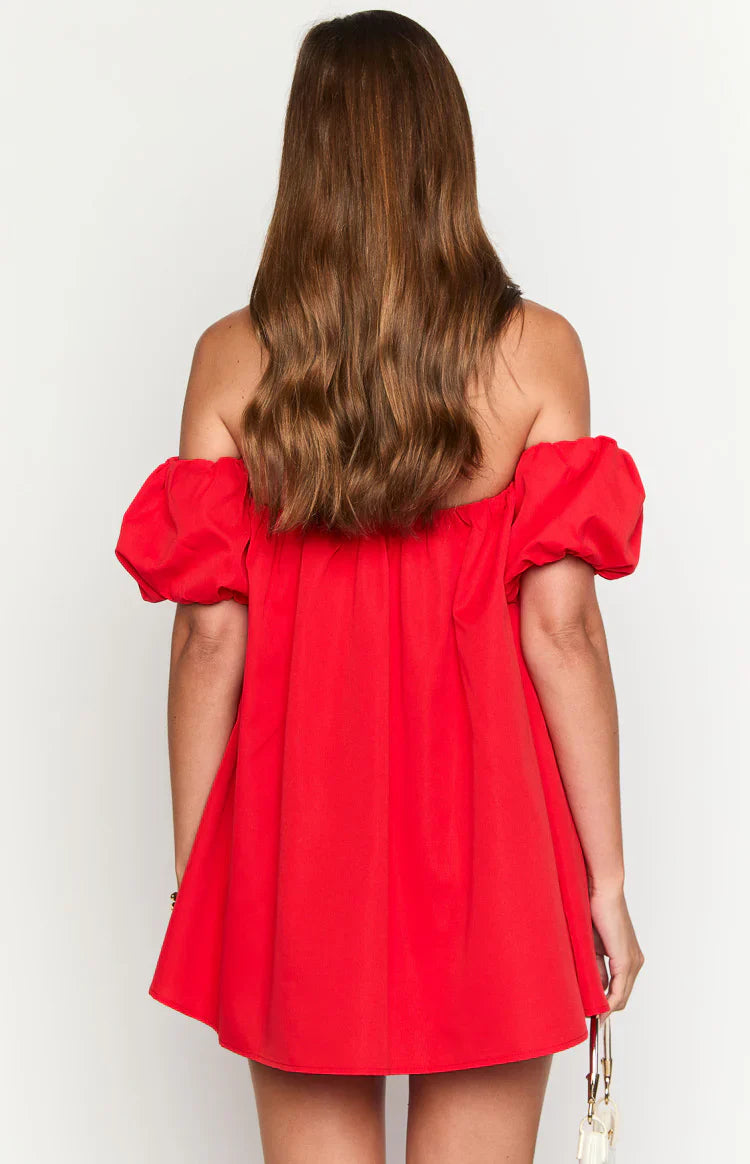 Jozette Off The Shoulder Mini Dress | Red
