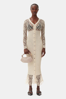 Thin Cotton Lace Button Down Maxi Dress | Egret