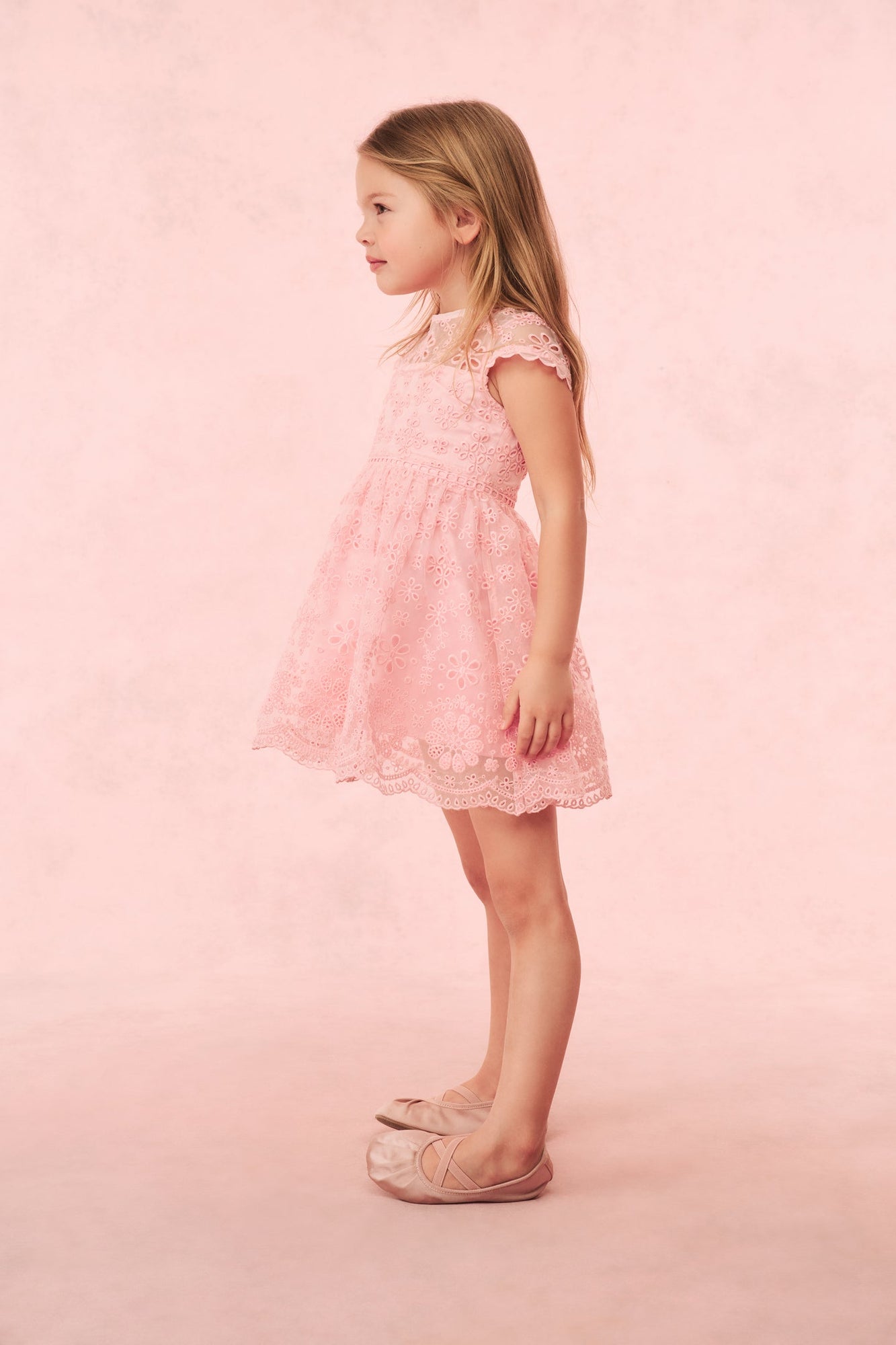 Girls Kappy Floral Eyelet Dress | Pale Pink