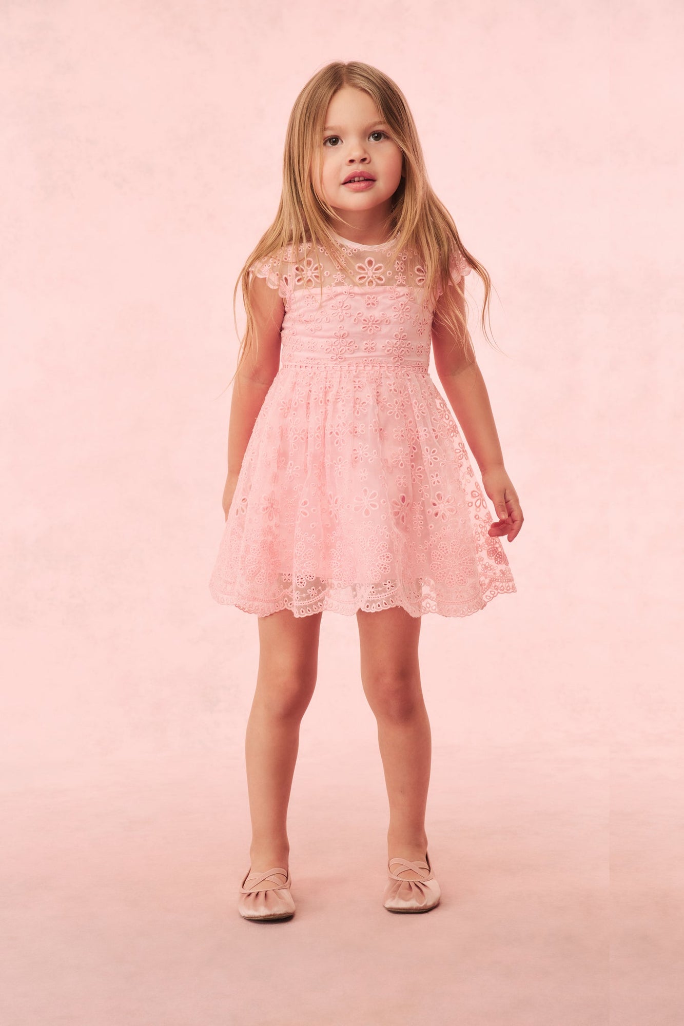 Girls Kappy Floral Eyelet Dress | Pale Pink