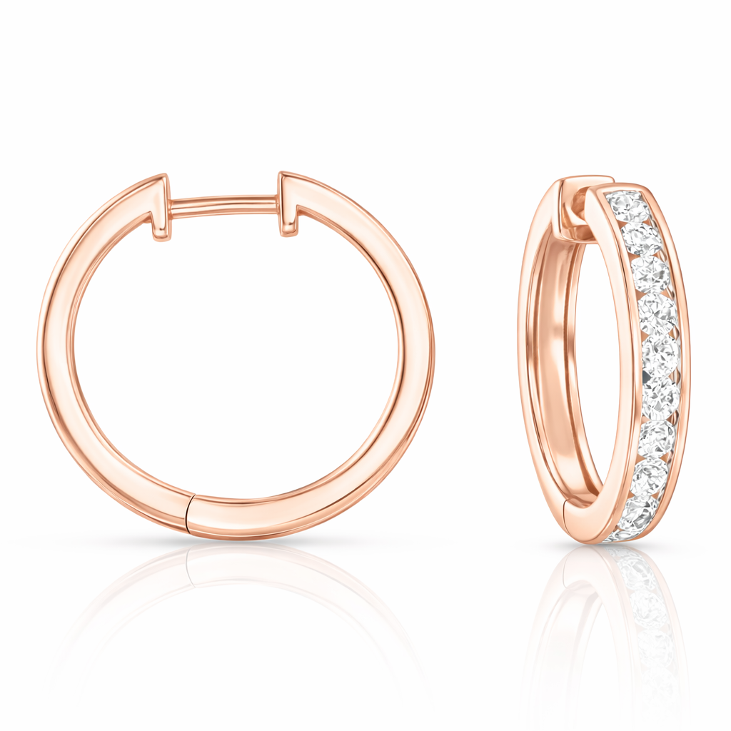 1.00 CT Princess Lab-Grown Diamond | Hoop Earrings | 14K Rose Gold | H-I Color | I2 Clarity