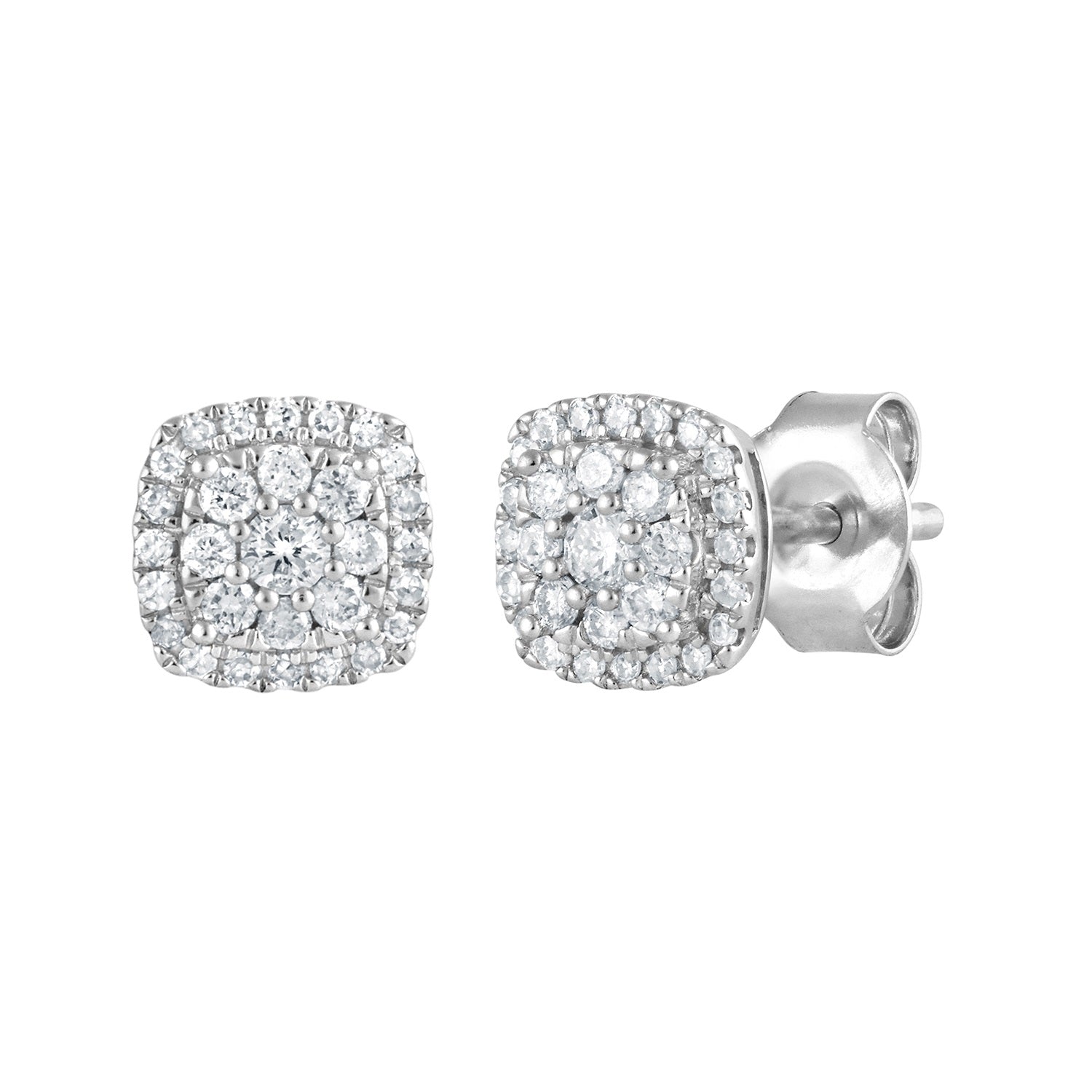 Womens | 0.33 CT Round Cut Lab Grown Diamond | Halo Stud | Sterling Silver | H-I-SI3/I1