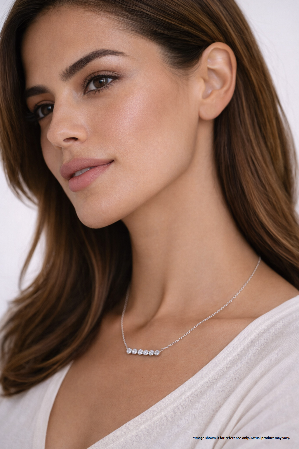 Womens | 0.20 CT Round Cut Lab Grown Accent Diamond | Bar Necklace | Sterling Silver | J-K-I1-I2