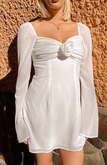 Kadence Chiffon Long Sleeve Mini Dress | White