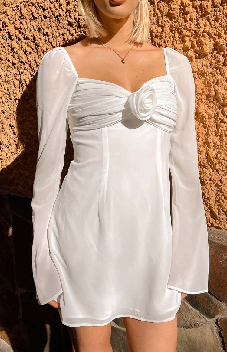 Kadence Chiffon Long Sleeve Mini Dress | White