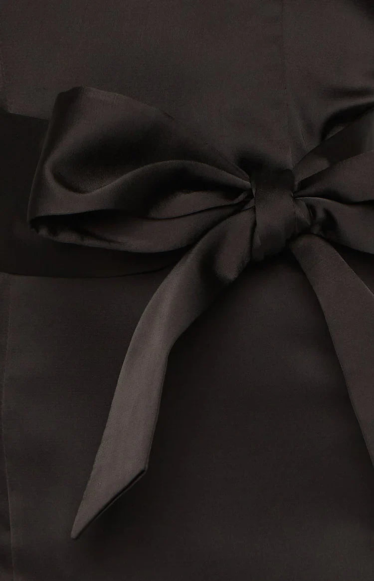 Kamie Satin Bow Mini Dress | Black