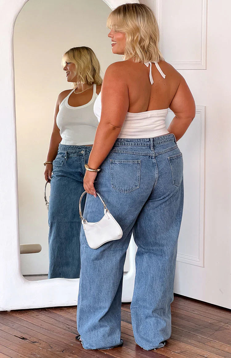 Kansis Uneven Waist Jeans | Blue