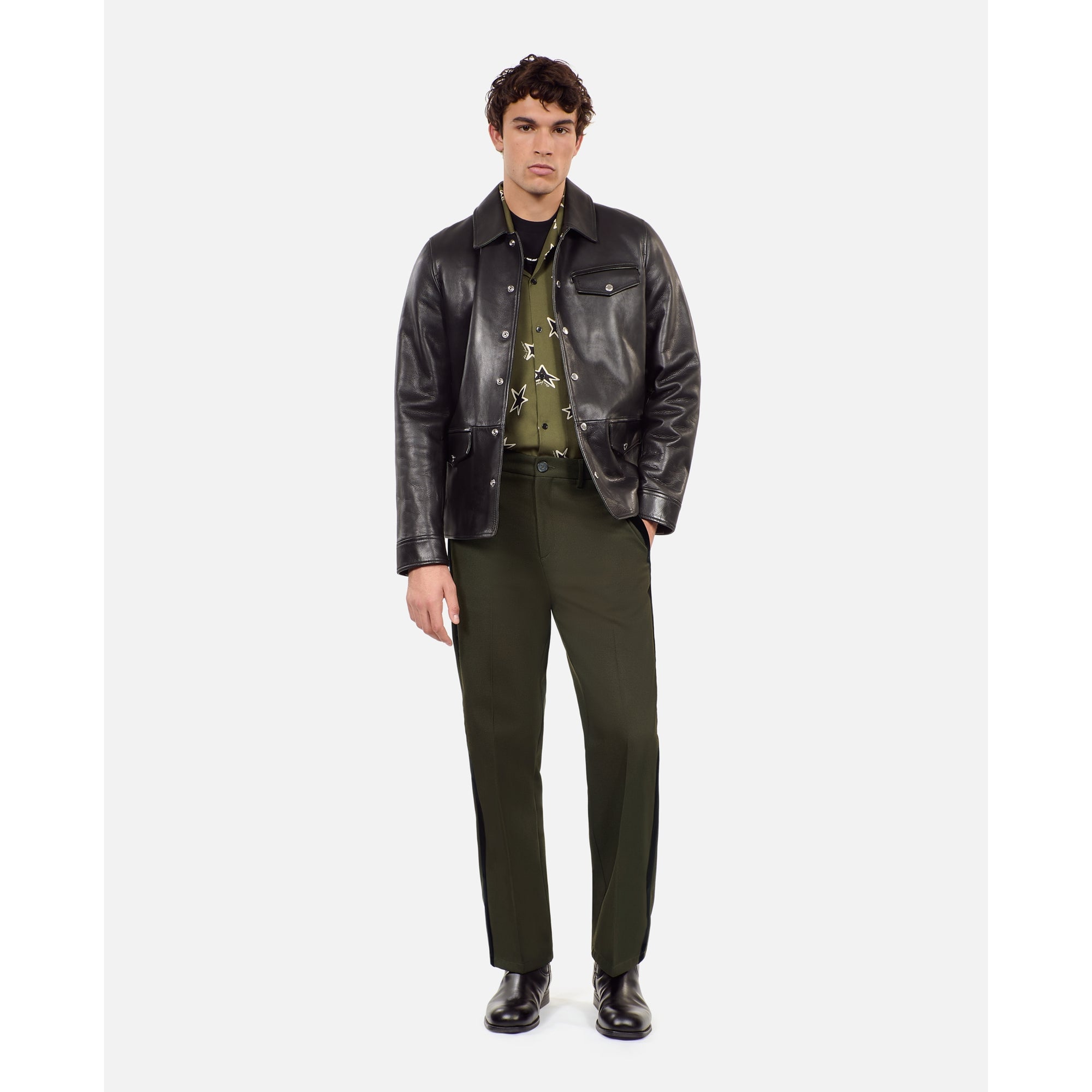 Wool Blend Wide-Leg Trousers | Men | Khaki