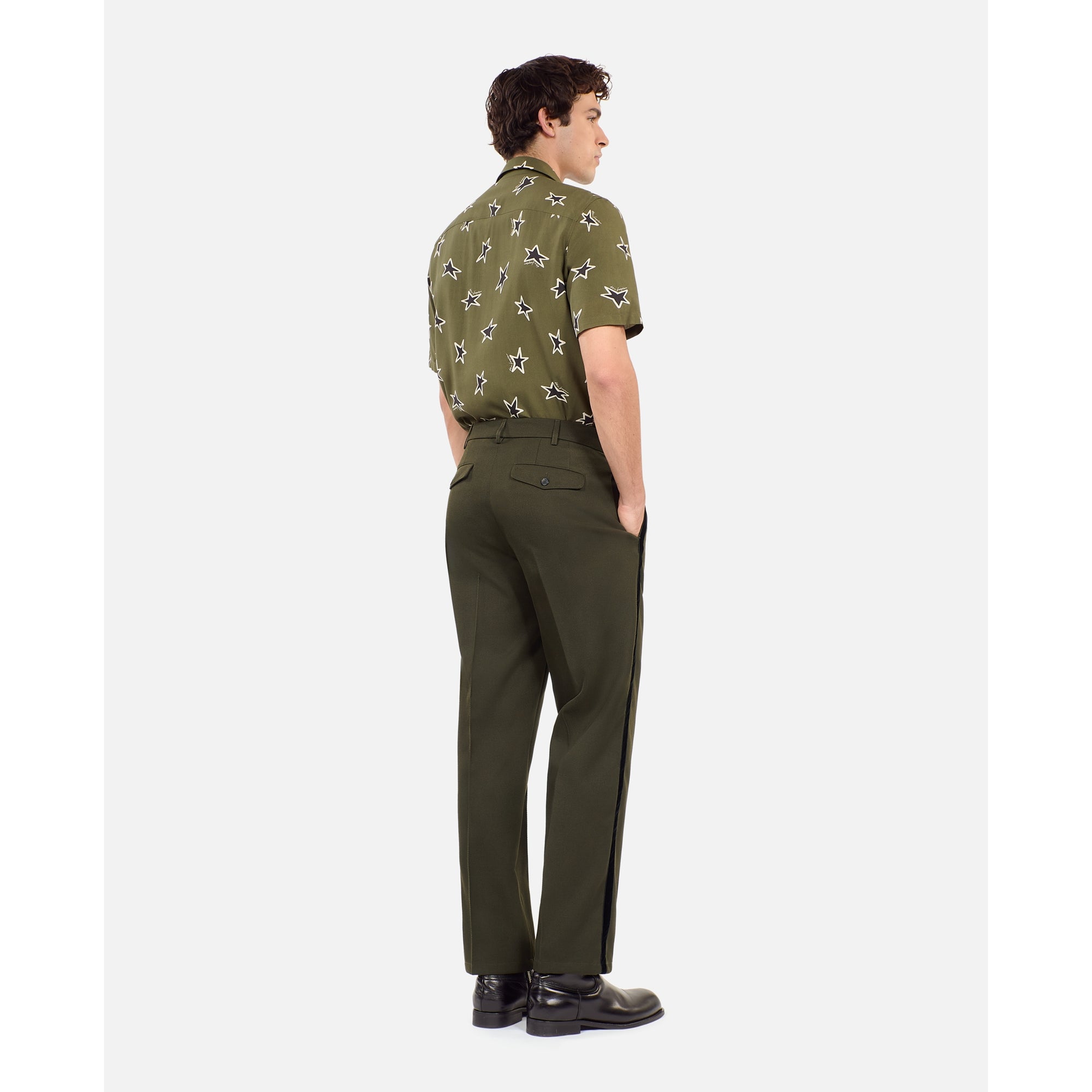 Wool Blend Wide-Leg Trousers | Men | Khaki