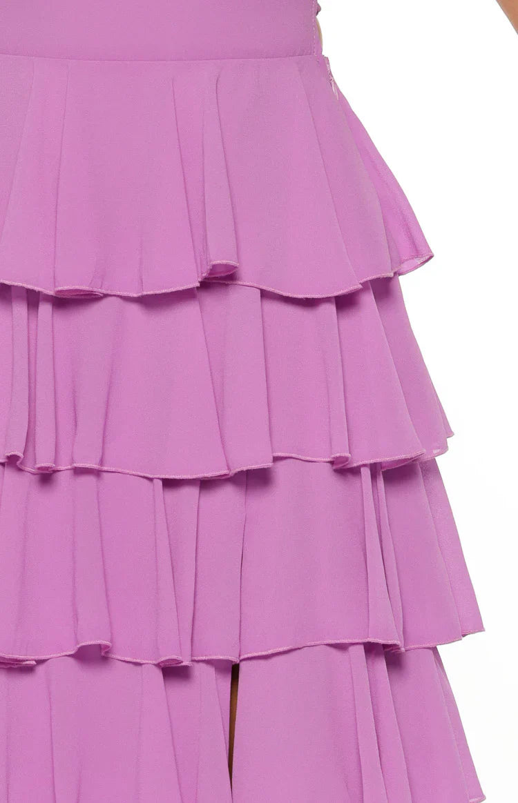 Kim Strapless Ruffle Prom Dress | Magenta
