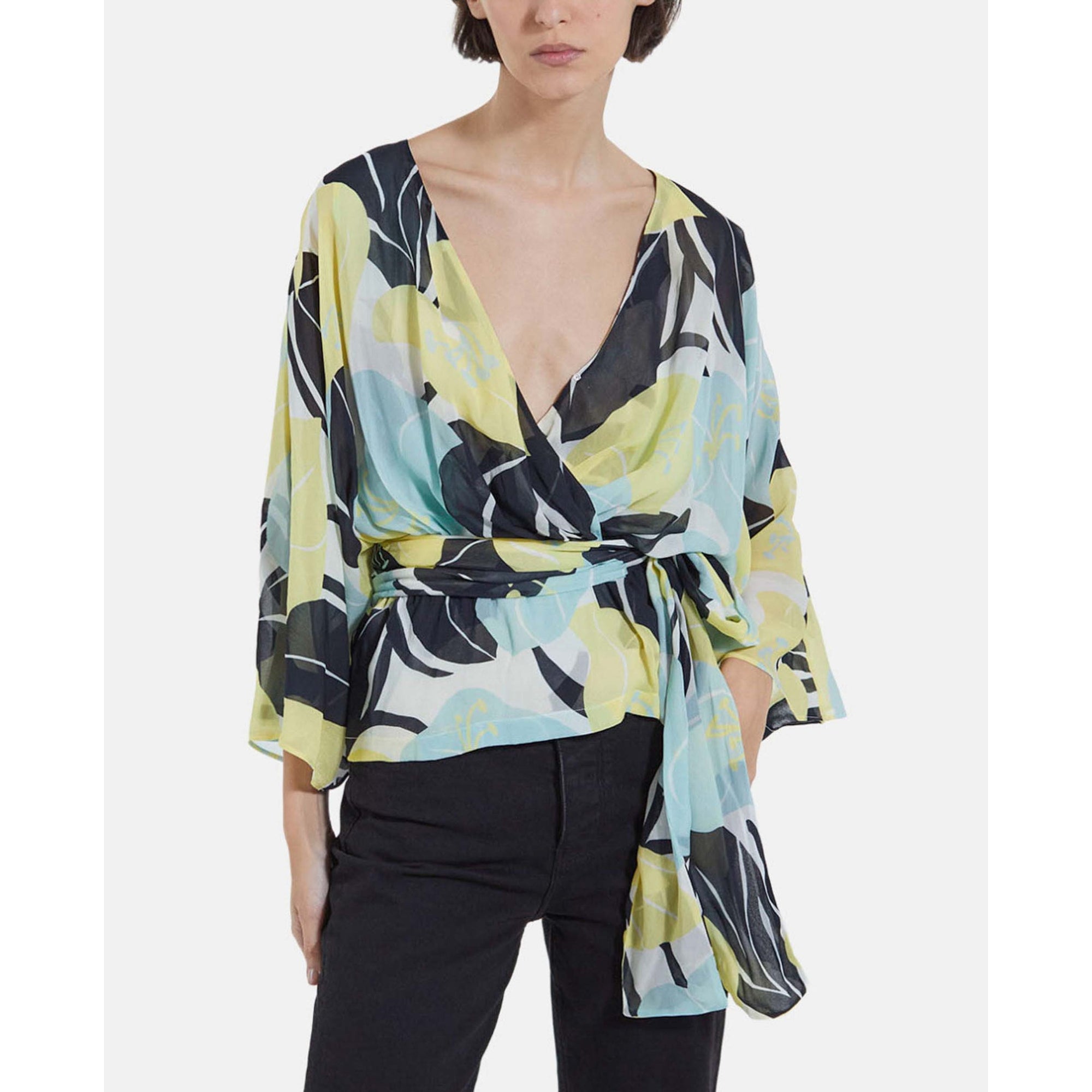 Kimono Flowing Top With Floral Print | Women | Green