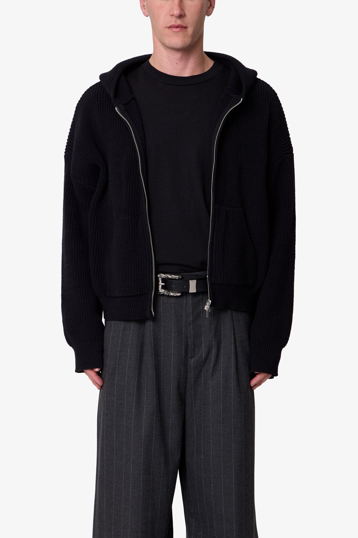 Knit Zip Up Hoodie | Black