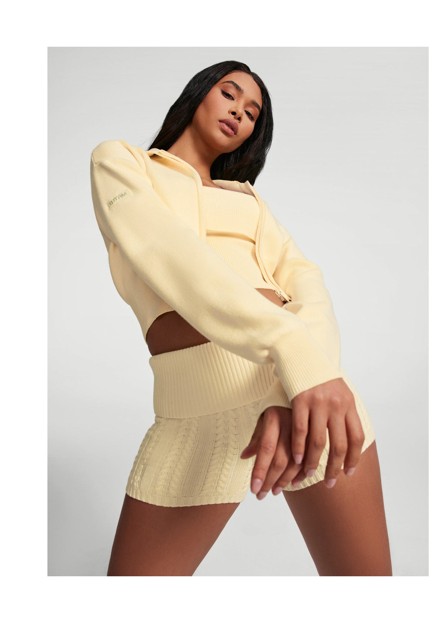 Knit Cropped Zip-Up Jacket | Lemon Meringue