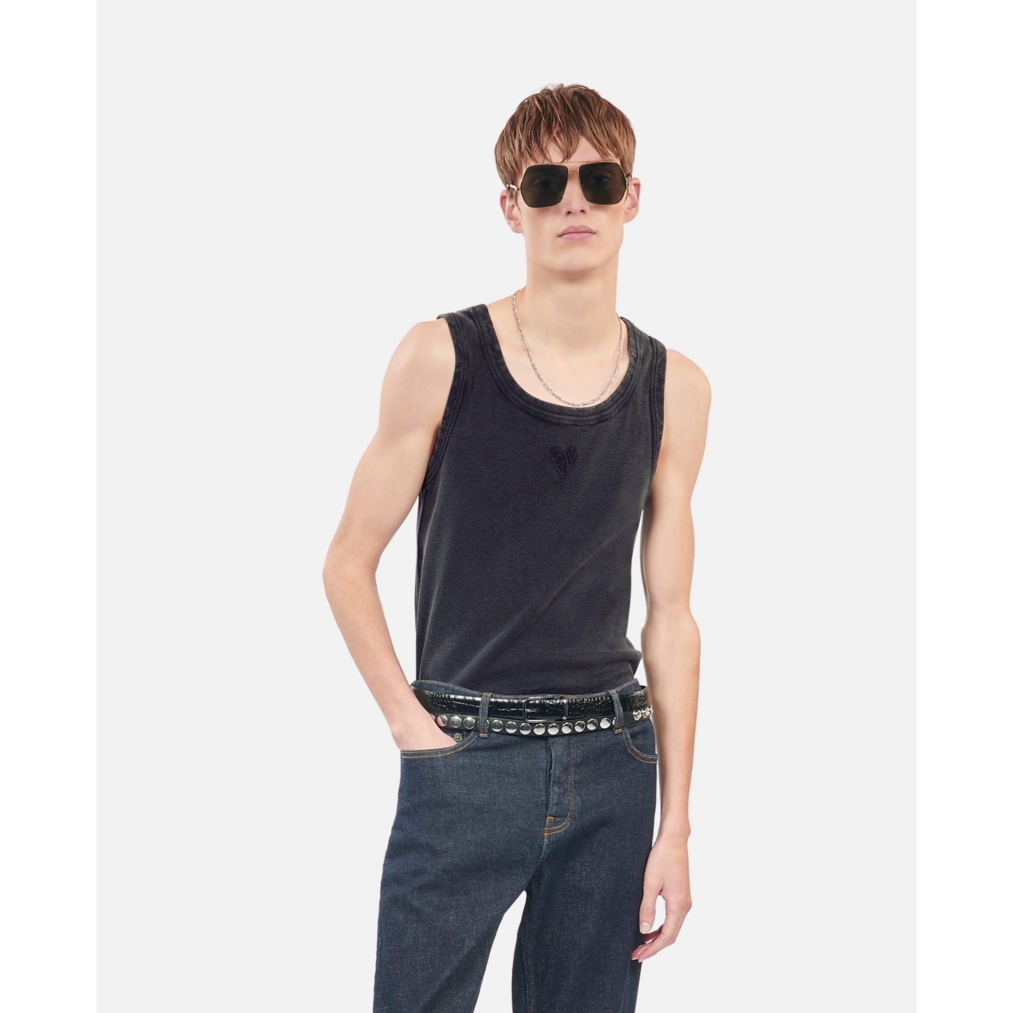 Kooples Heart Tank Top | Men | Black Washed