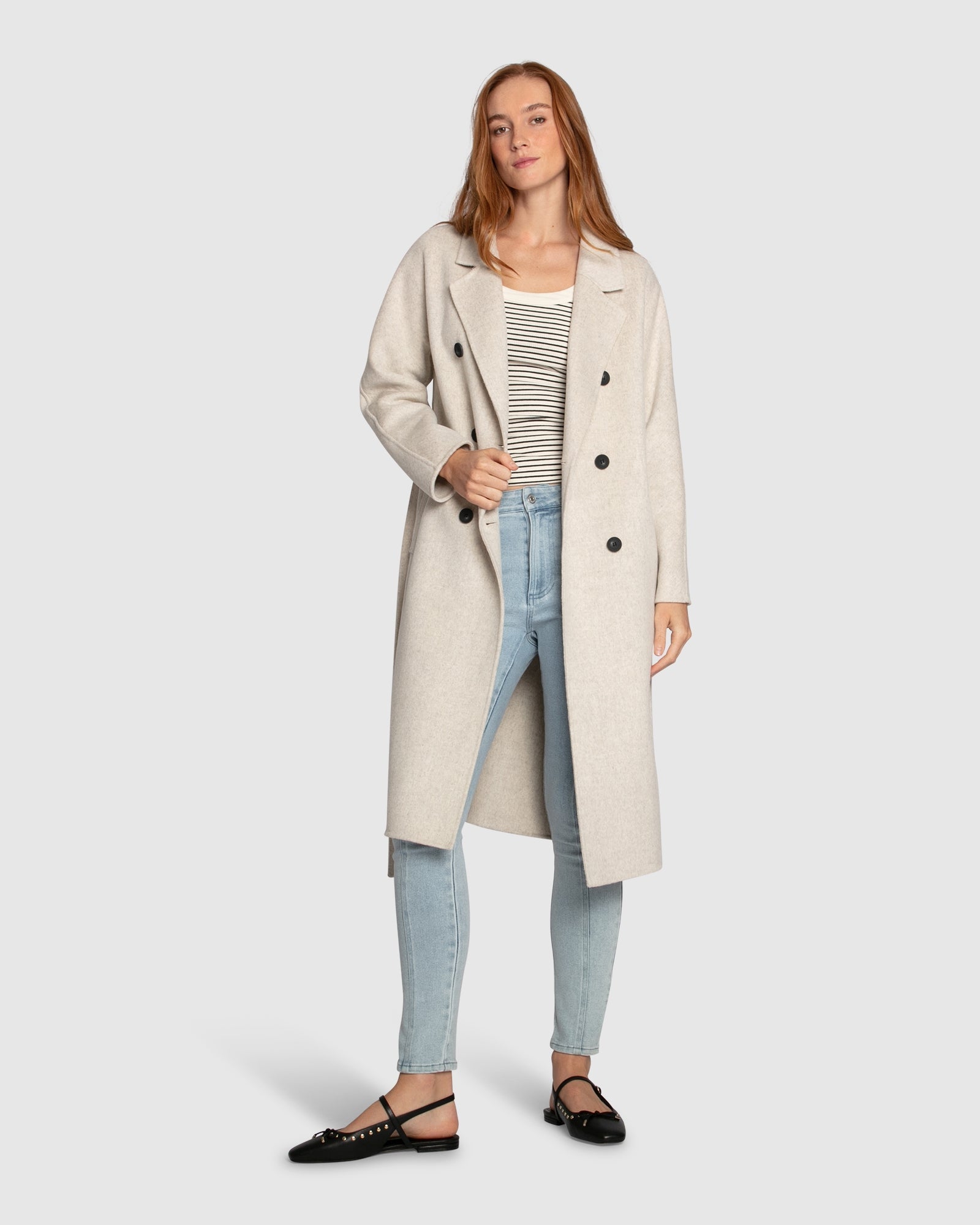 Women | Boss Girl Double-Breasted Lined Wool Coat | Oat Marle