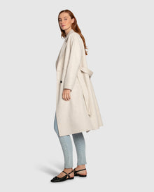 Women | Boss Girl Double-Breasted Lined Wool Coat | Oat Marle