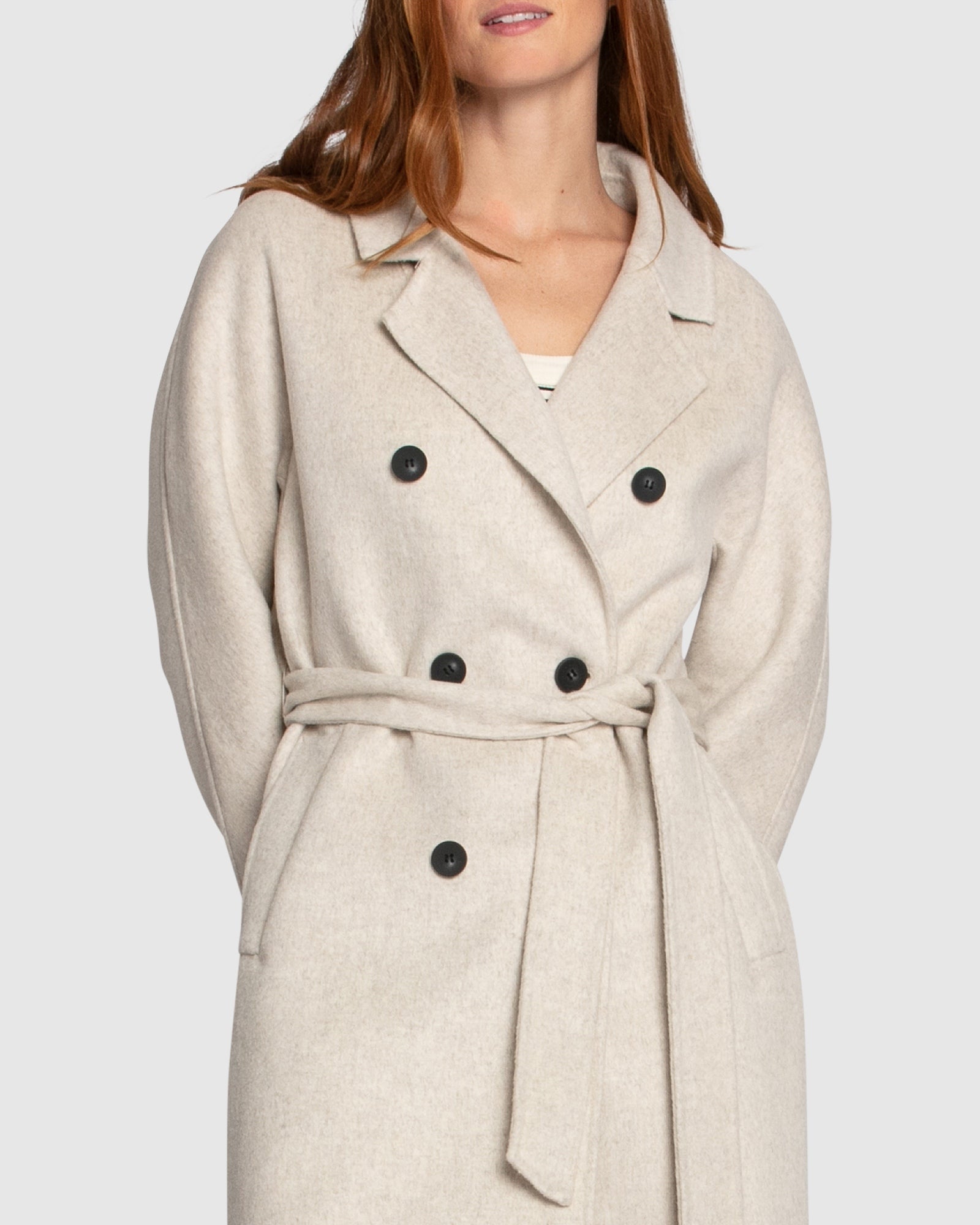 Women | Boss Girl Double-Breasted Lined Wool Coat | Oat Marle