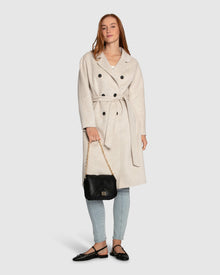 Women | Boss Girl Double-Breasted Lined Wool Coat | Oat Marle