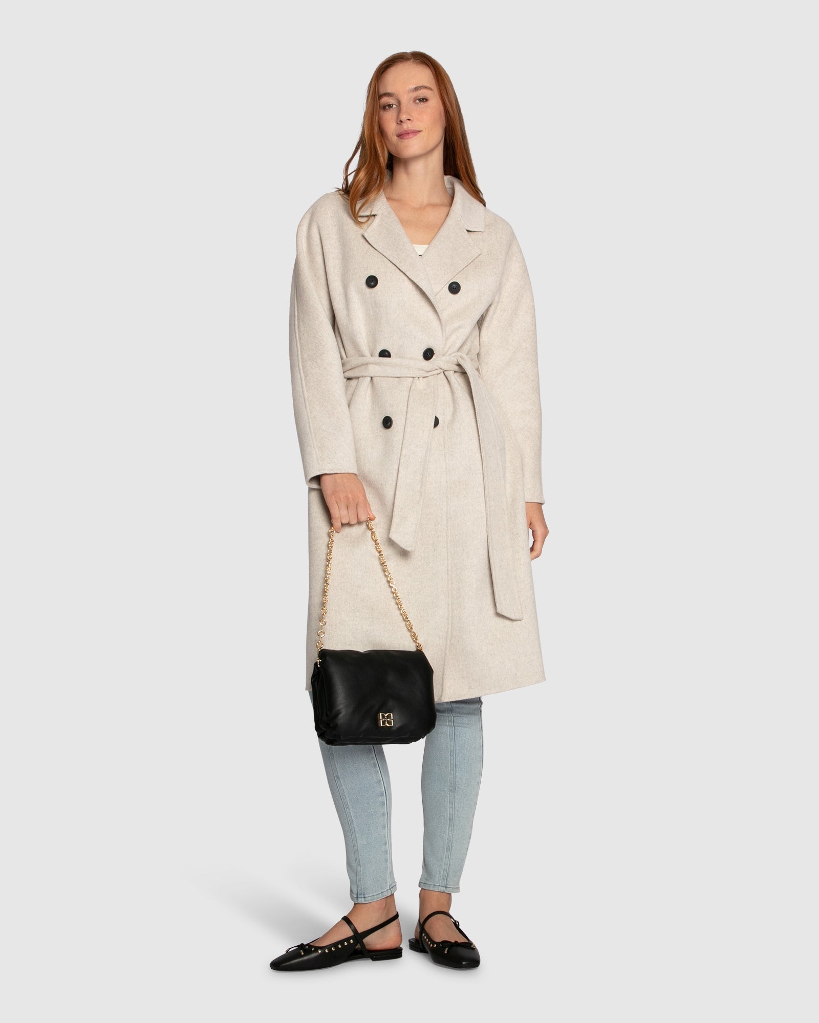 Women | Boss Girl Double-Breasted Lined Wool Coat | Oat Marle
