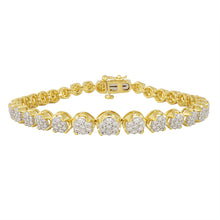 Womens | 2.00 CT Round Cut Lab Grown Accent Diamond | Cluster Tennis Bracelet | Yellow Gold Flashed Silver | F-VS