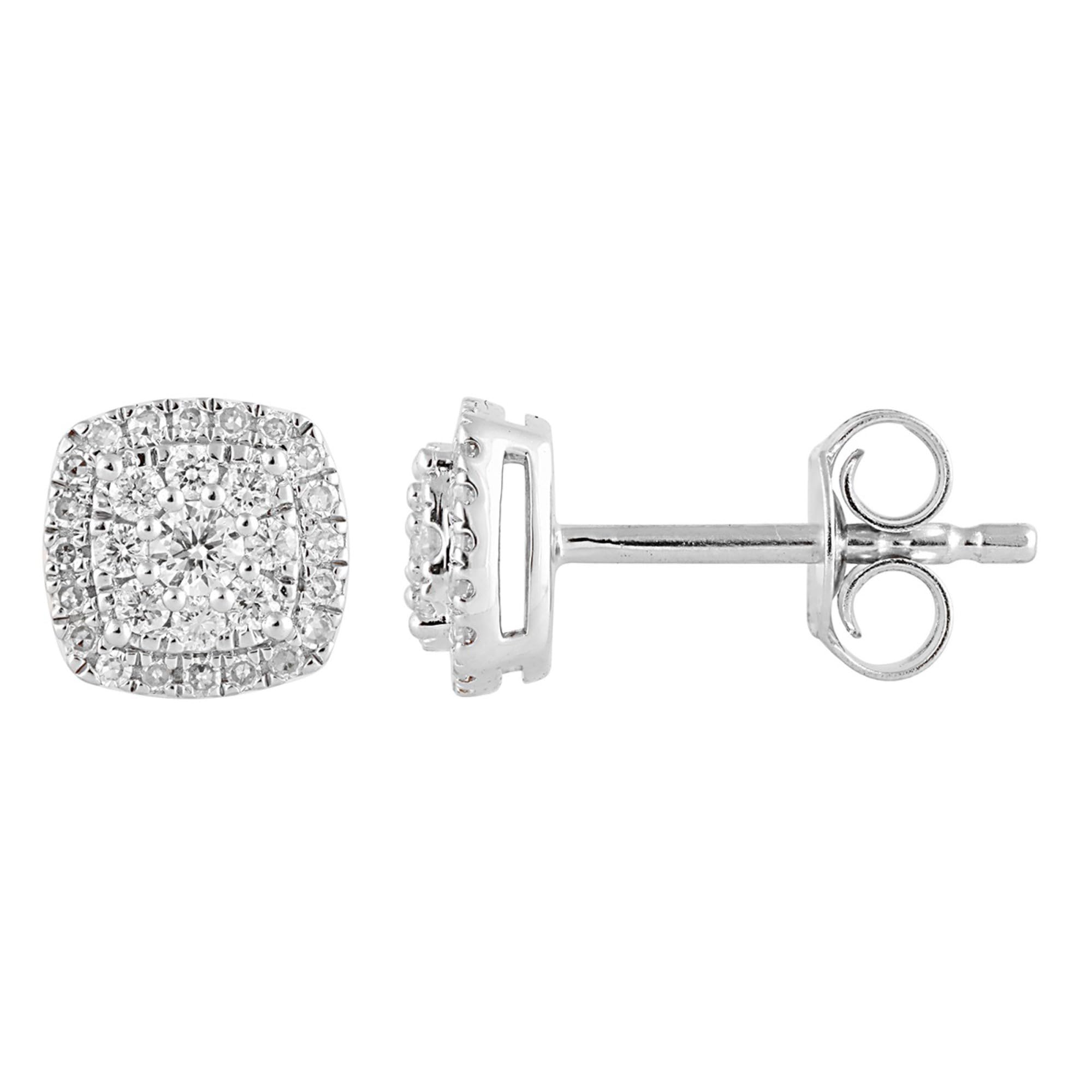 Womens | 0.33 CT Round Cut Lab Grown Diamond | Halo Stud | Sterling Silver | H-I-SI3/I1