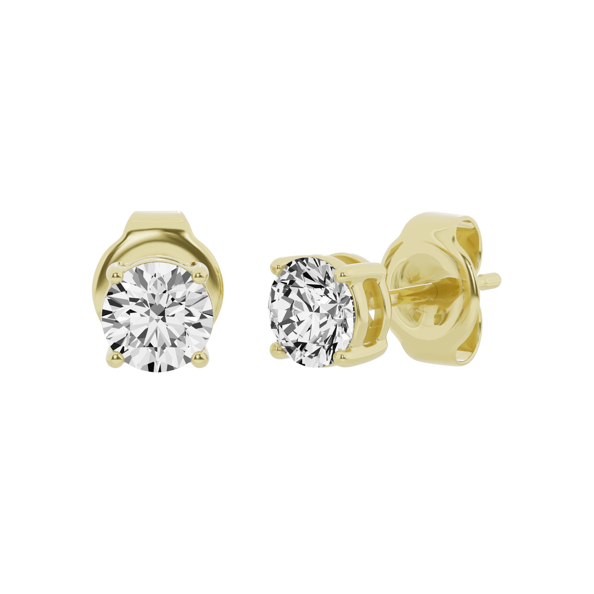 Womens | 1.00 CT Round Cut Lab Grown Diamond | Solitaire Stud | Yellow Gold Flashed Silver | F-VS2