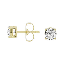 Womens | 1.00 CT Round Cut Lab Grown Diamond | Solitaire Stud | Yellow Gold Flashed Silver | F-VS2