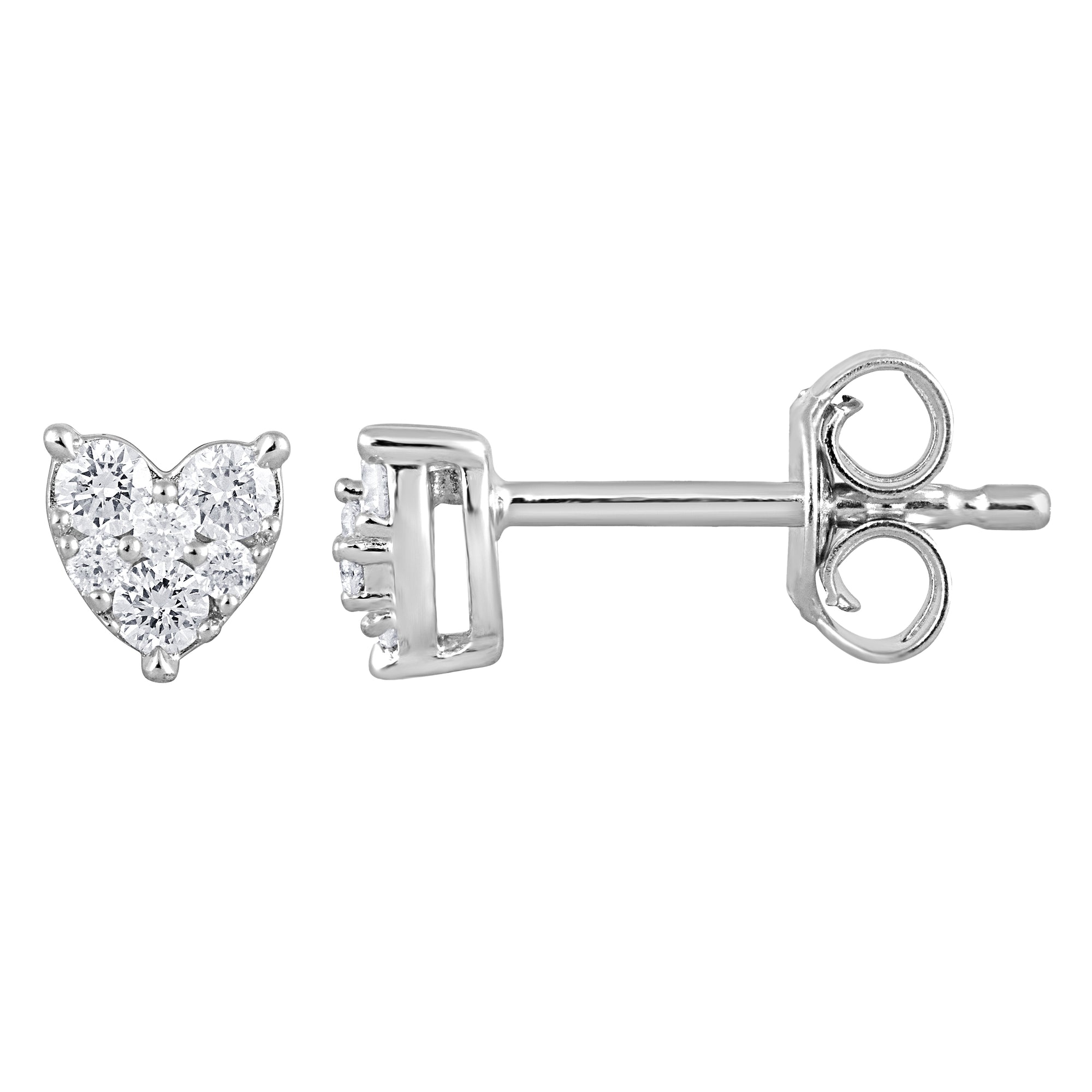 Womens | 0.20 CT Round Cut Lab Grown Diamond | Heart Stud | Sterling Silver | H-I-SI3/I1