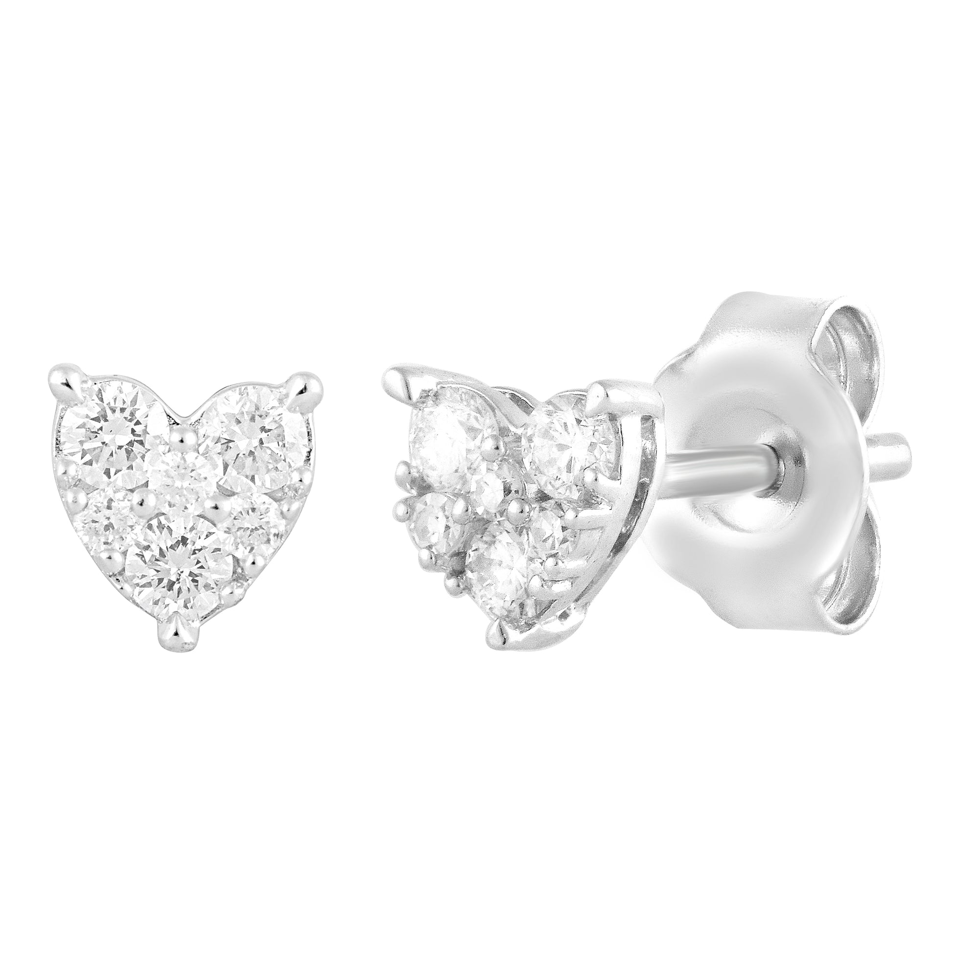Womens | 0.20 CT Round Cut Lab Grown Diamond | Heart Stud | Sterling Silver | H-I-SI3/I1
