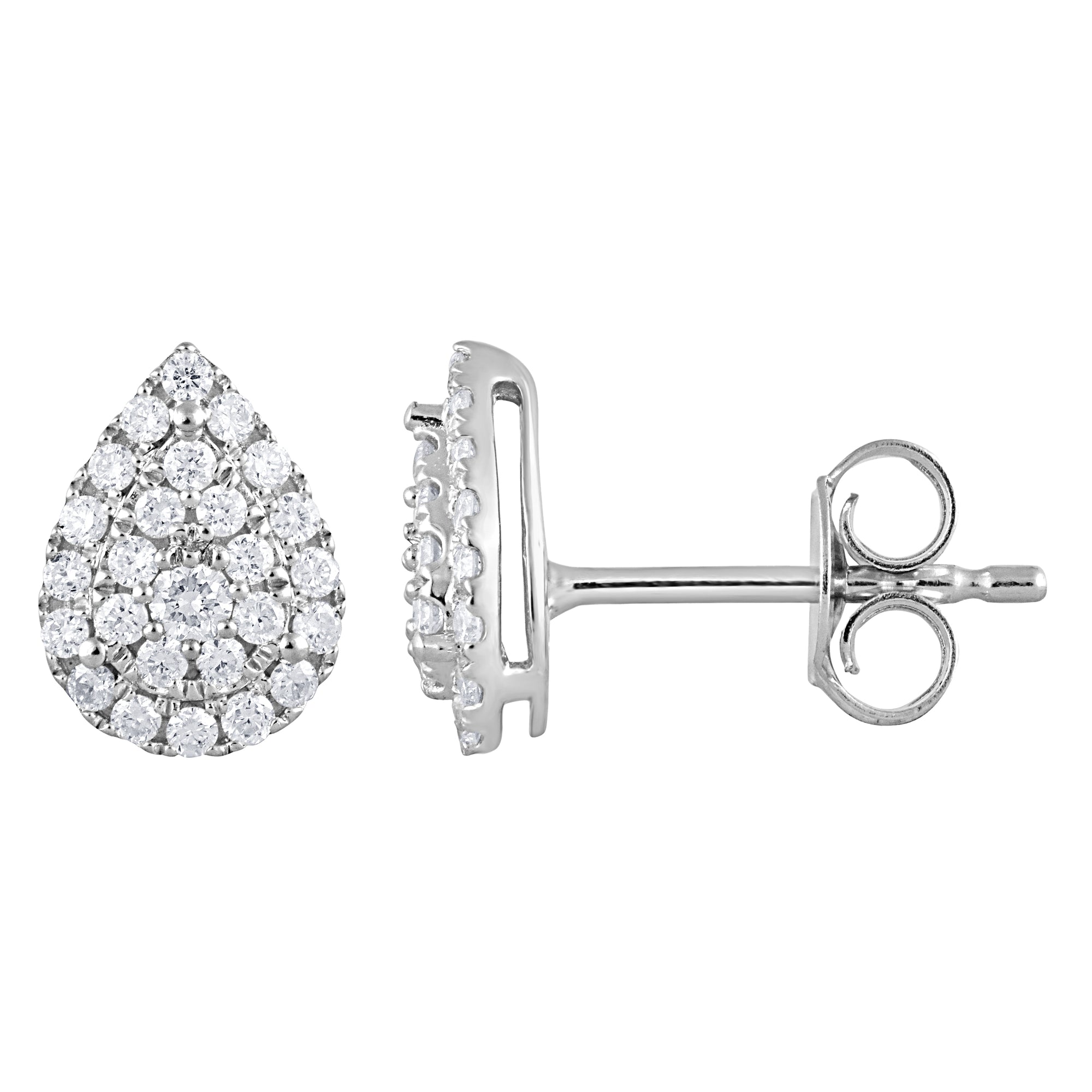 Womens | 0.33 CT Round Cut Lab Grown Diamond | Pear Shaped Stud | Sterling Silver | H-I-SI3/I1