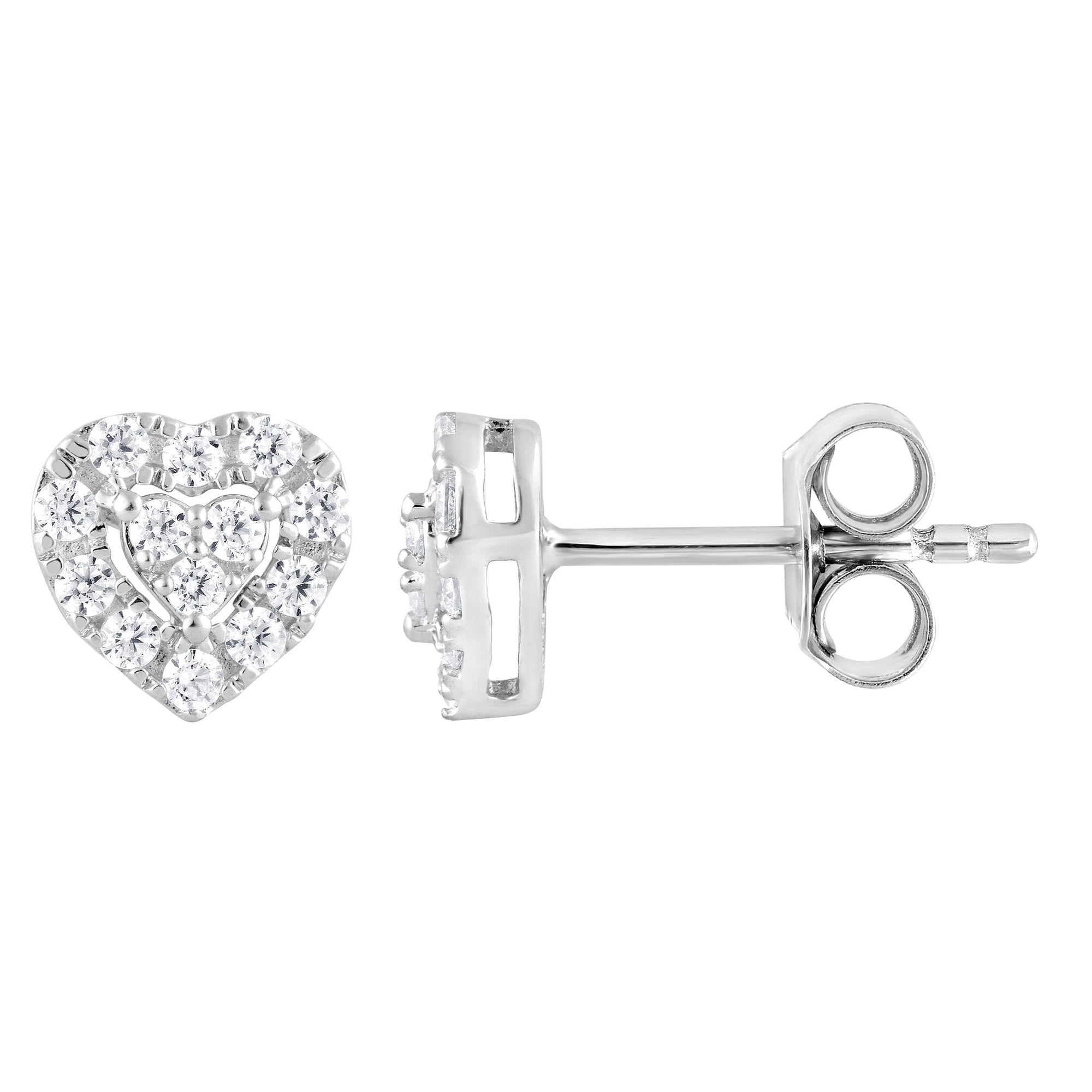 Womens | 0.25 CT Round Cut Lab Grown Diamond | Heart Shaped Stud | Sterling Silver | I-J-I1