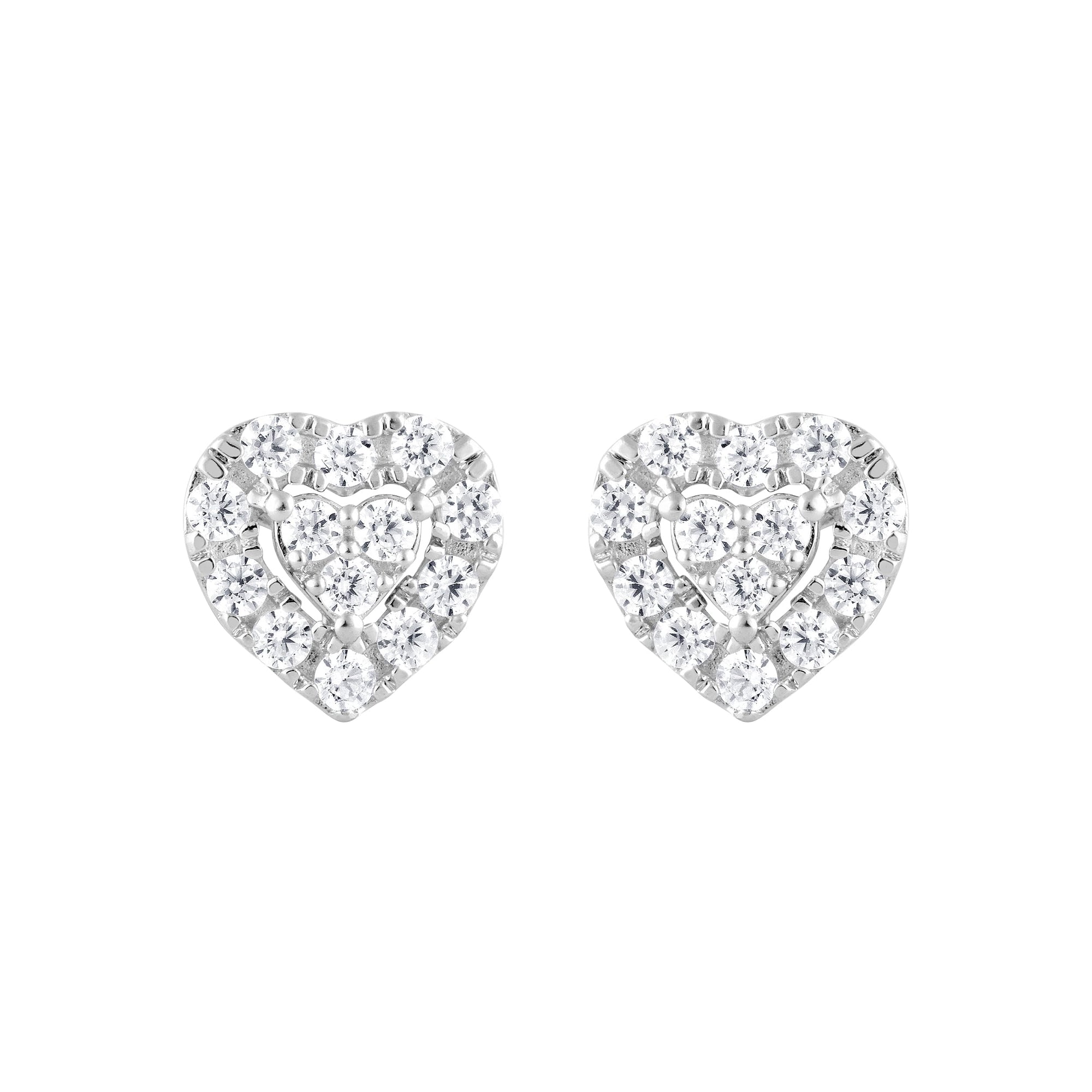 Womens | 0.25 CT Round Cut Lab Grown Diamond | Heart Shaped Stud | Sterling Silver | I-J-I1