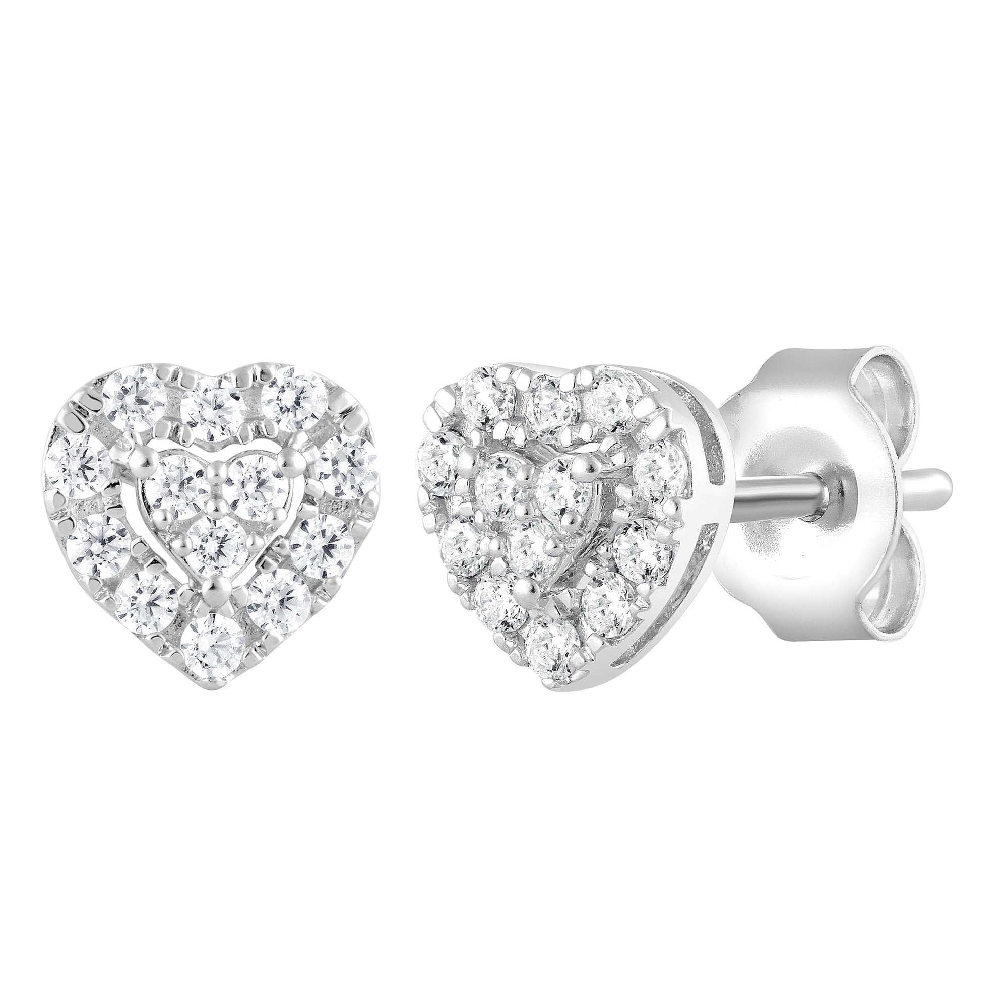 Womens | 0.25 CT Round Cut Lab Grown Diamond | Heart Shaped Stud | Sterling Silver | I-J-I1