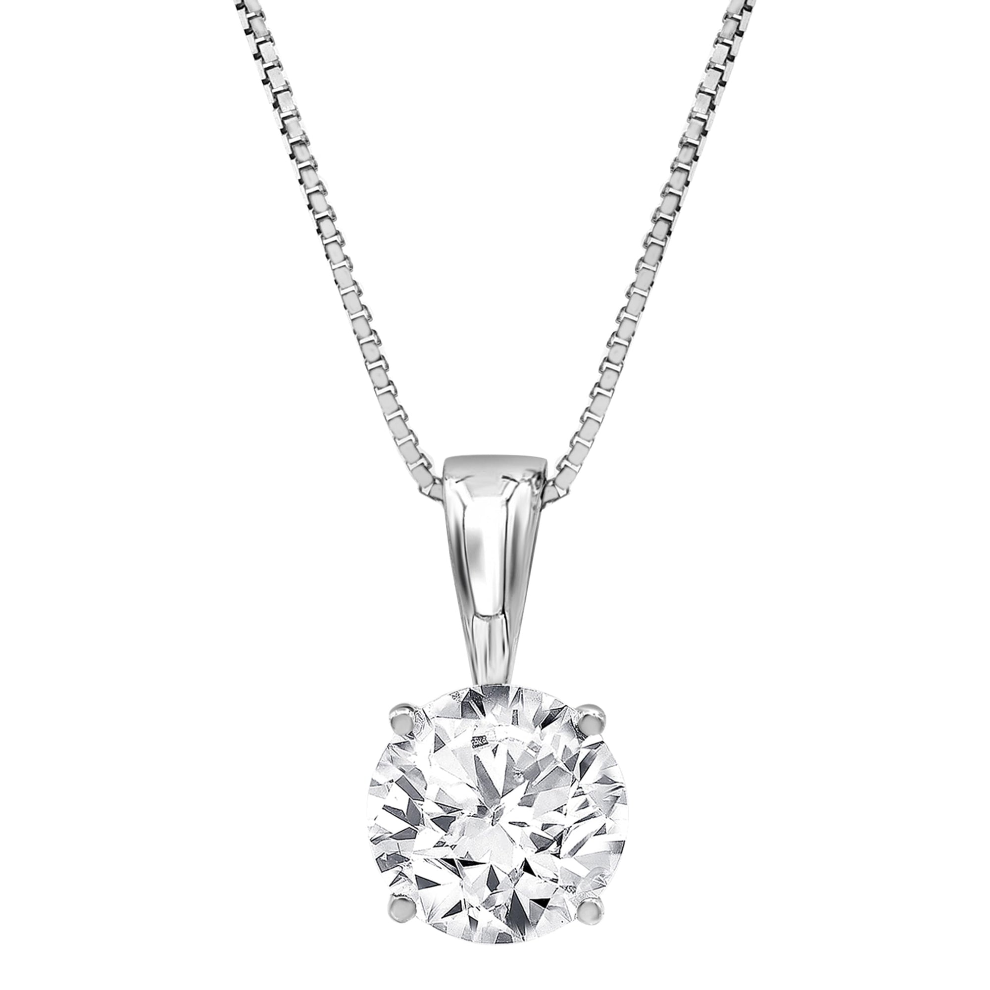 Womens | 0.75 CT Round Cut Lab Grown Accent Diamond | Solitaire Pendant Necklace | 14K White Gold | I-I1