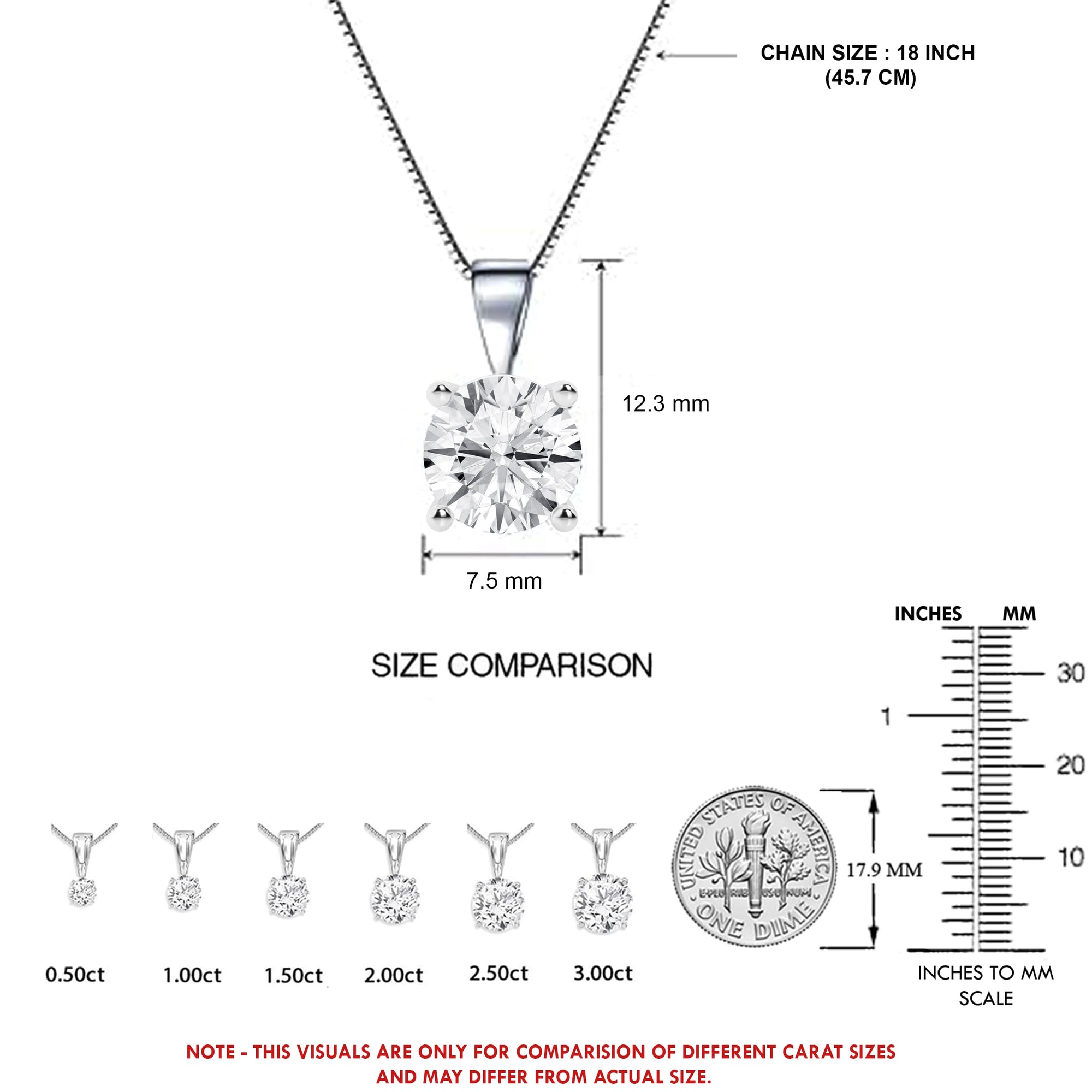 Womens | 0.75 CT Round Cut Lab Grown Accent Diamond | Solitaire Pendant Necklace | 14K White Gold | I-I1