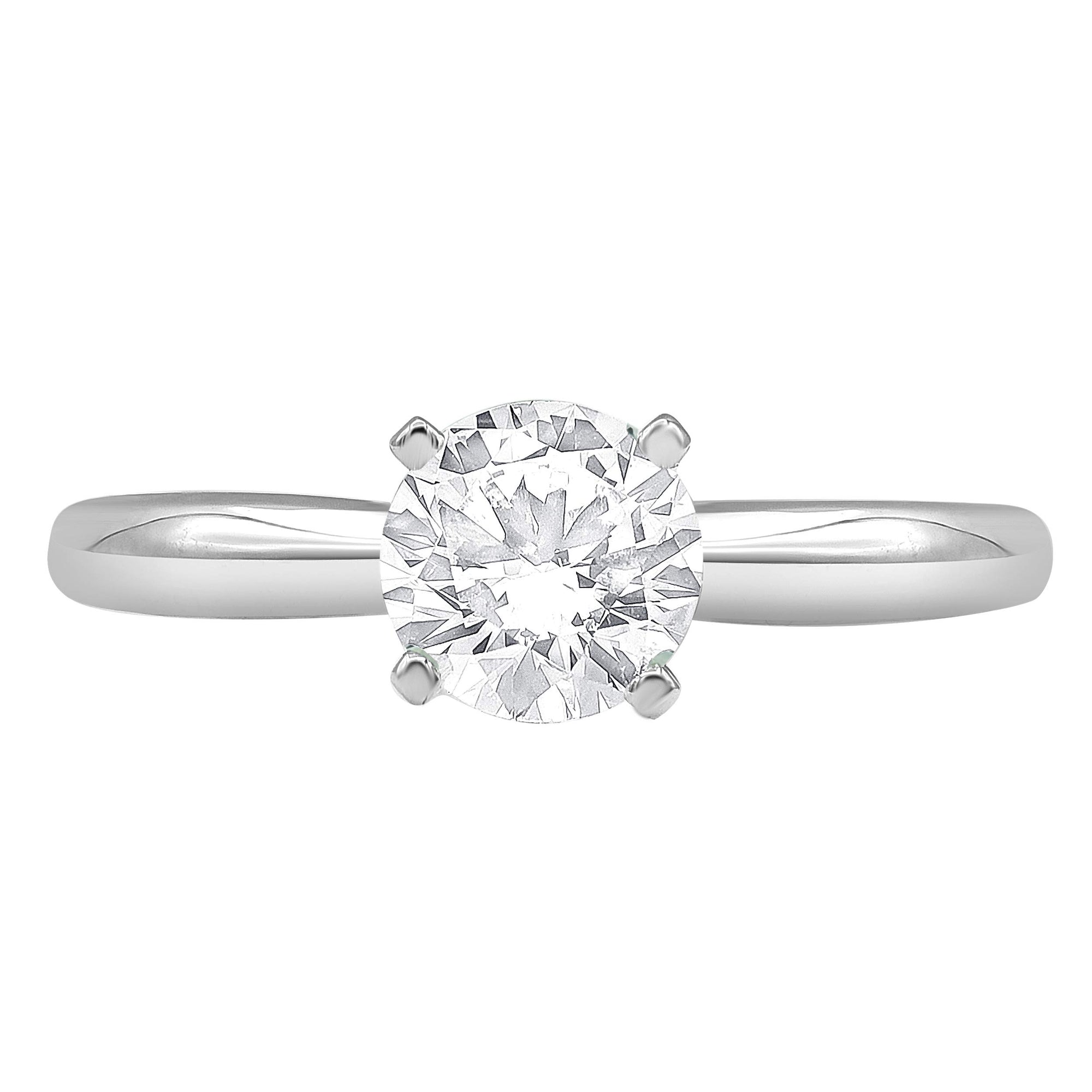 Womens | 0.75 CT Round Cut Lab Grown Diamond | Solitaire Engagement Ring | 14K White Gold | I-I1