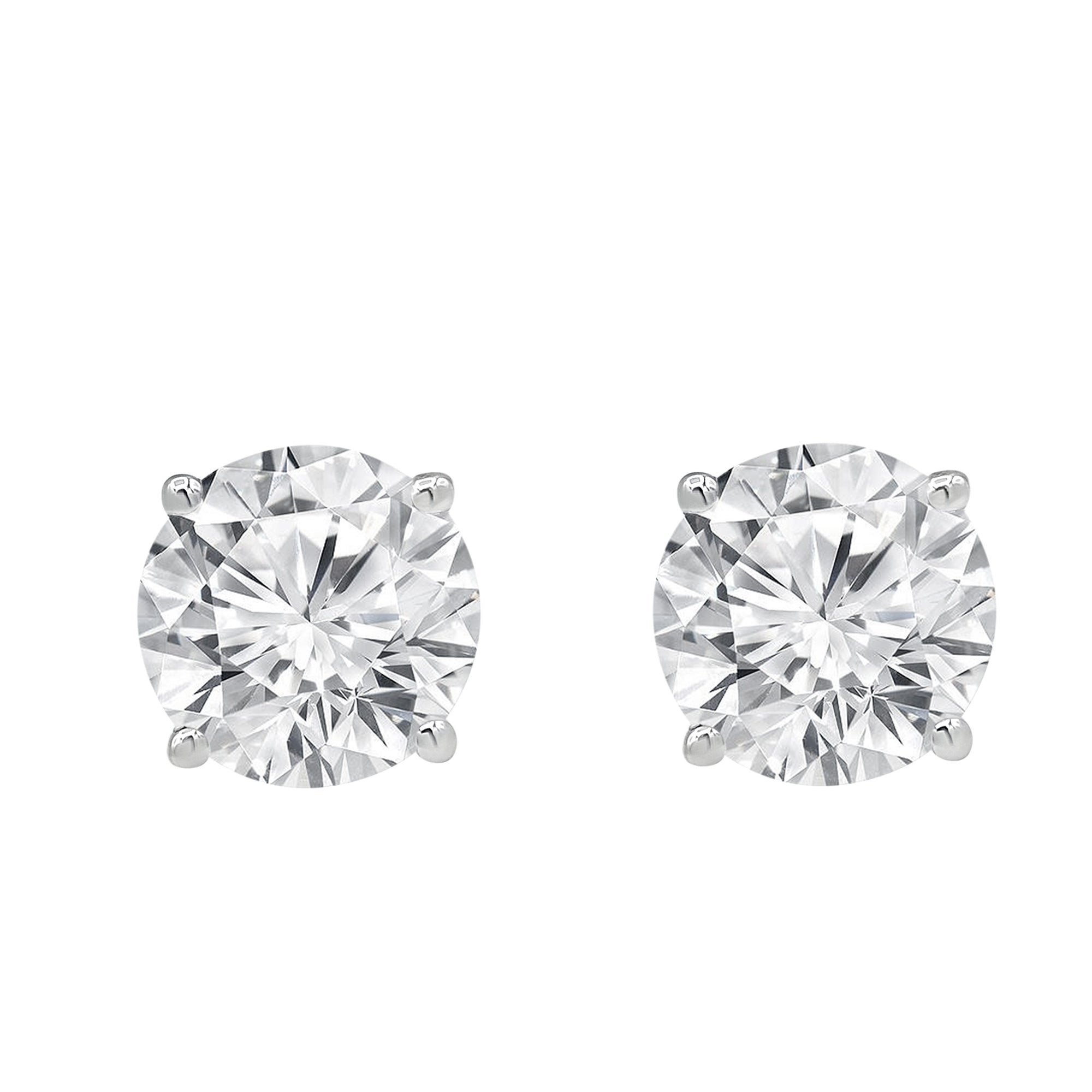Womens | 2.00 CT Round Cut Lab Grown Diamond | Solitaire Stud | Sterling Silver | J-SI2/I1