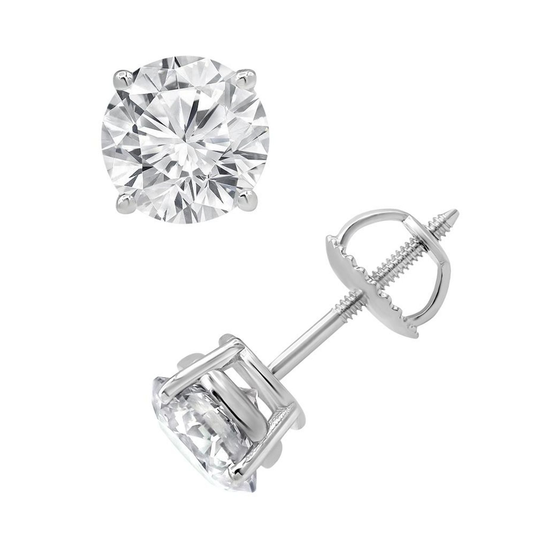 4.00 CT Round Lab-Grown Diamond | Stud Earrings | 18K White Gold | F Color | VS Clarity