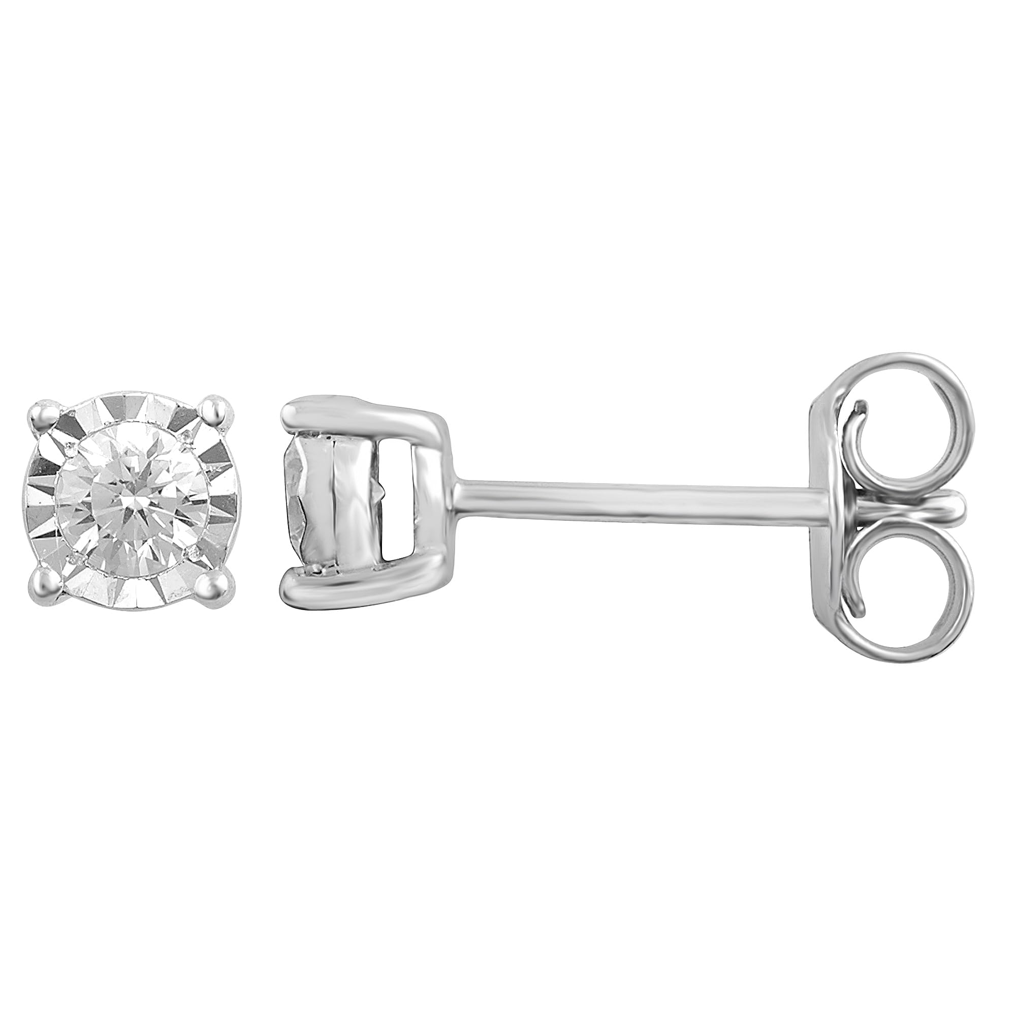 Womens | 0.20 CT Round Cut Lab Grown Diamond | Solitaire Stud | Sterling Silver | J-K-I1/I2