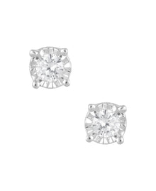 Womens | 0.20 CT Round Cut Lab Grown Diamond | Solitaire Stud | Sterling Silver | J-K-I1/I2