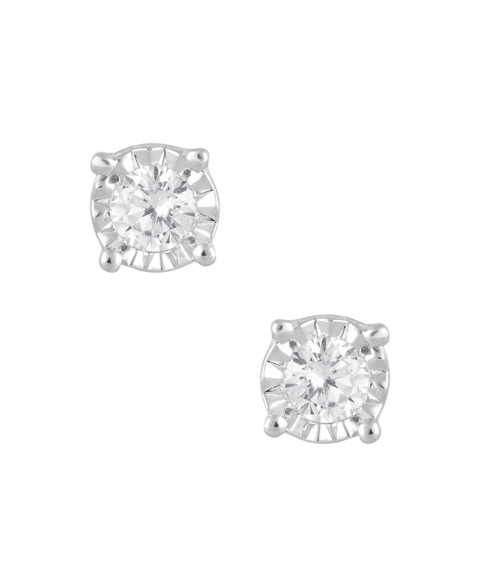 Womens | 0.20 CT Round Cut Lab Grown Diamond | Solitaire Stud | Sterling Silver | J-K-I1/I2