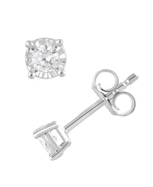 Womens | 0.20 CT Round Cut Lab Grown Diamond | Solitaire Stud | Sterling Silver | J-K-I1/I2