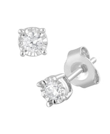 Womens | 0.20 CT Round Cut Lab Grown Diamond | Solitaire Stud | Sterling Silver | J-K-I1/I2