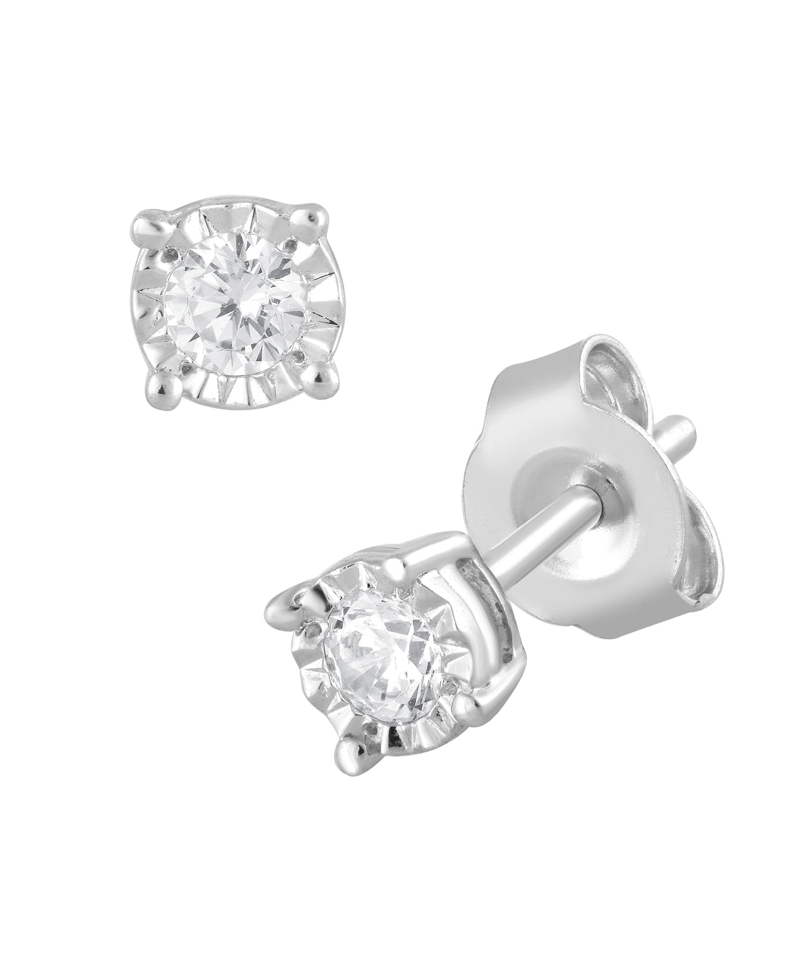 Womens | 0.20 CT Round Cut Lab Grown Diamond | Solitaire Stud | Sterling Silver | J-K-I1/I2