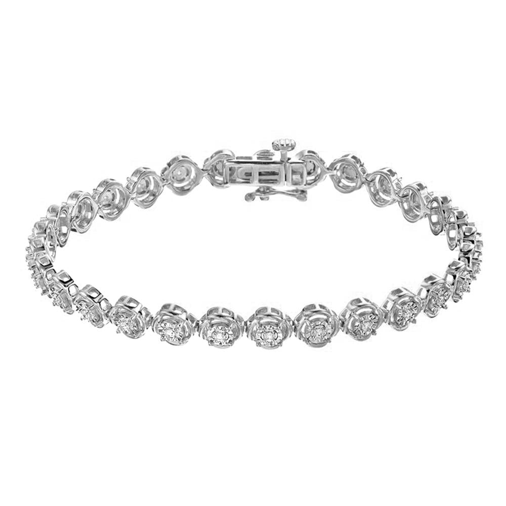 Womens | 0.25 CT Round Cut Lab Grown Accent Diamond | Bracelet | Sterling Silver | I-I1