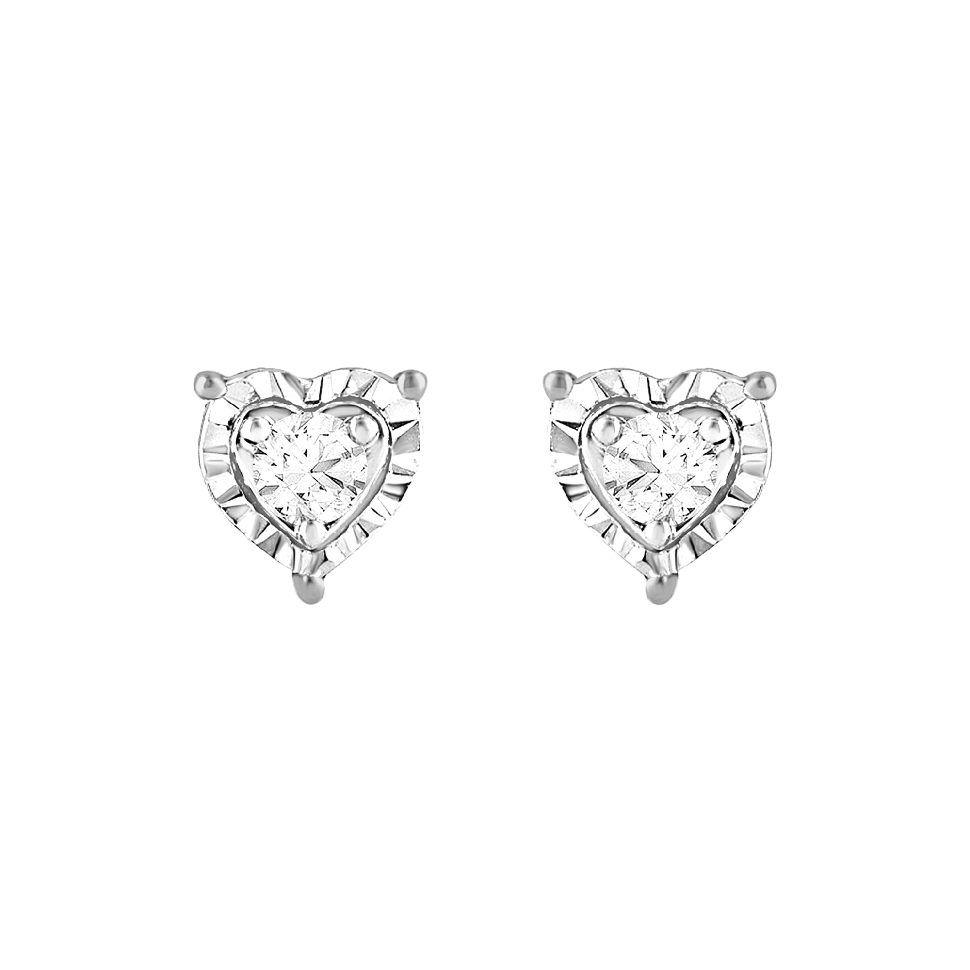 Womens | 0.10 CT Round Cut Lab Grown Diamond | Heart Shaped Stud Earrings | Sterling Silver | I-I1